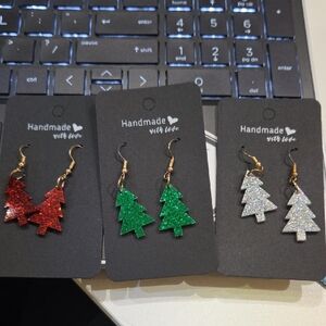 Festive Glitter Christmas Tree Earrings Set
